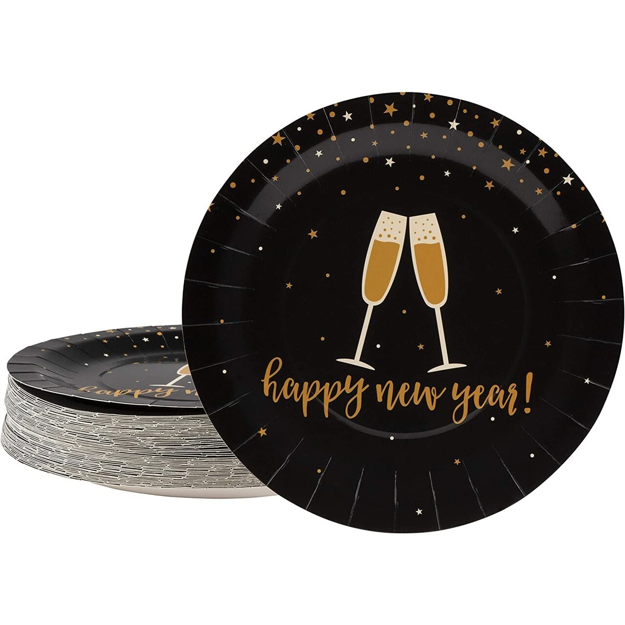 80 Pack Holiday Paper Plates Party Supplies, Happy New Year Cheers (9  Inches)